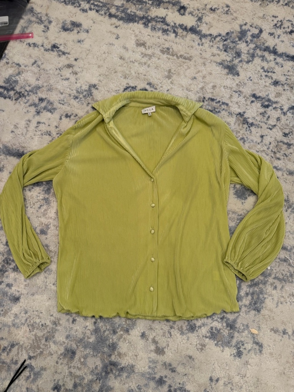 Olive Green Pleated Button-Down Women's Top and Pant Set size medium